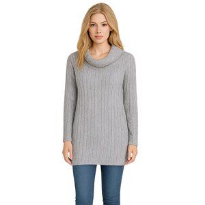 NWT White House Black Market Sweater M Cowl Neck Banded Tunic Gray Cozy